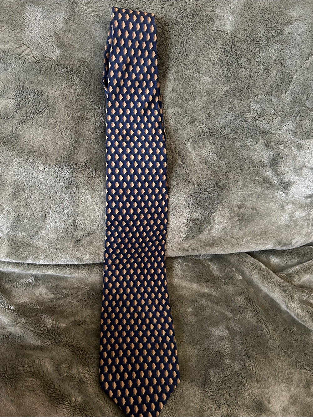 Others Follow Navy and Gold Diamond-Pattern Tie 100 silk